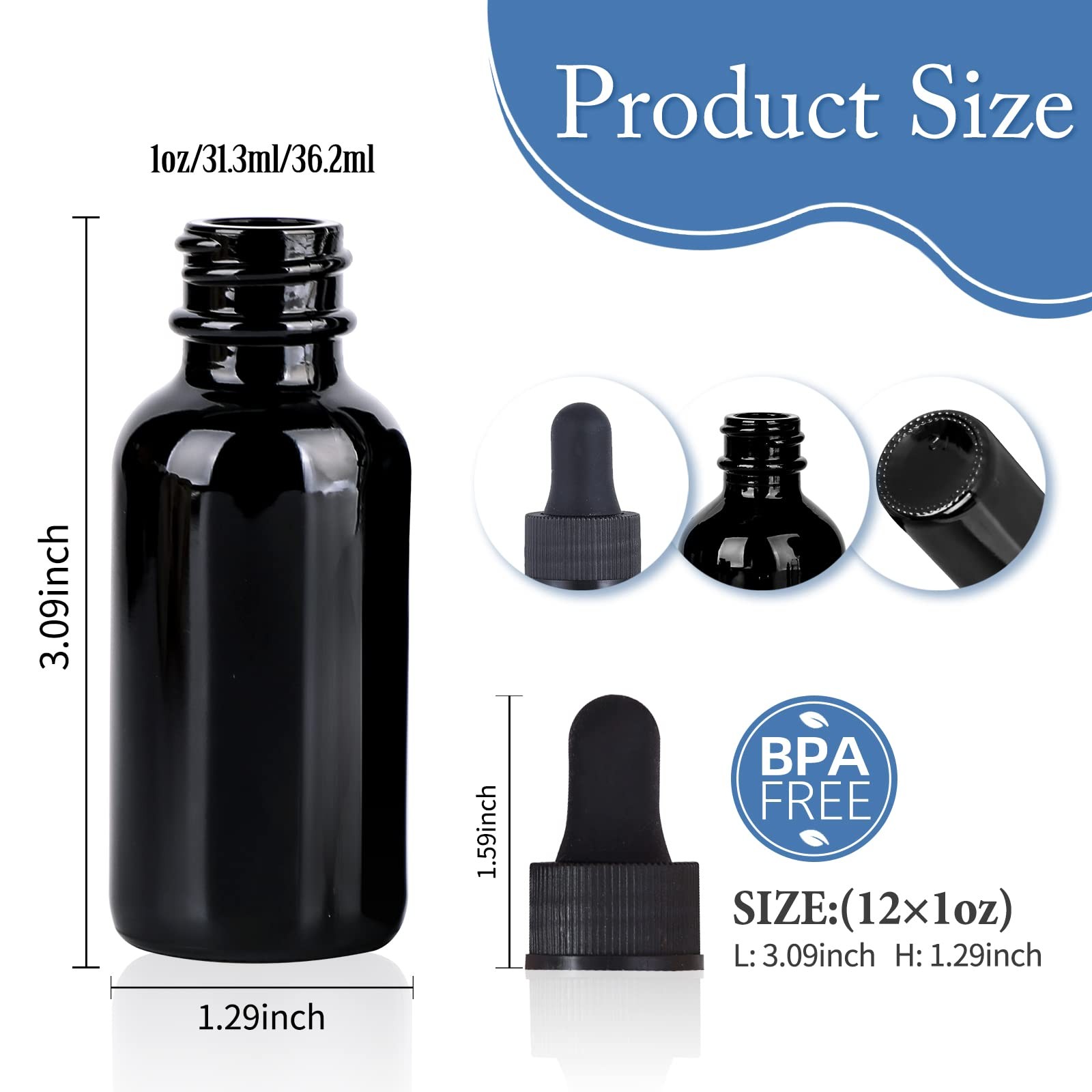 12 Pack 1oz Glass Dropper Bottles for Essential Oils Serum Liquids with Scale