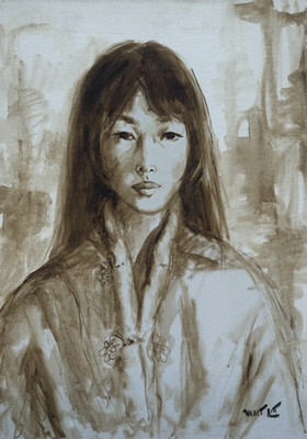 CHINESE ACTRESS TISA CHANG VINTAGE OIL PAINTING ASIAN PORTRAIT SIGNED WALT LIU?