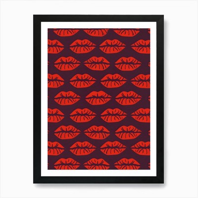 Rote Lippen auf schwarzem Hintergrund Kunst Gerahmtes Wandbild Poster Leinwanddruck Bild