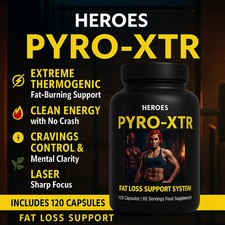 Heroes PYRO-XTR? Thermo Burn Capsules ? Extreme Fat Burner & Energy Booster (120
