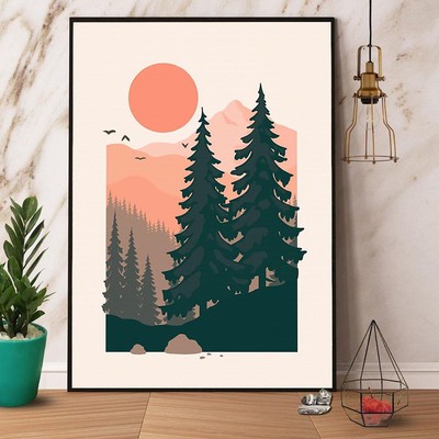 Camping The Sun Forest Paper poster, canvas No Frame Matte Canvas Wall Art Decor