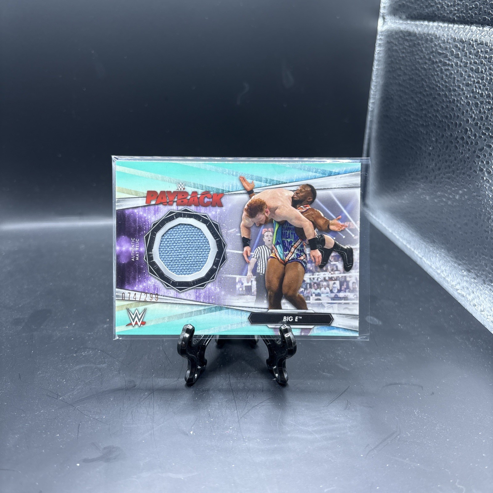 2021 Topps WWE Big E Payback Event Used Mat Relic Aqua #74/299