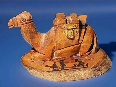 2017 Olive Wood Hand Carved Camel Ink Well From Jerusalem 5x4x3''