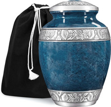 Cremation Urn for Adult Human Ashes - Large Handcrafted Funeral Memorial with St