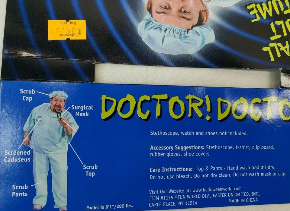 Disfraz de Halloween DOCTOR Unisex Adulto Talla GRANDE y ALTO Máscara Estetoscopio 6 Piezas Foto 4 de 4