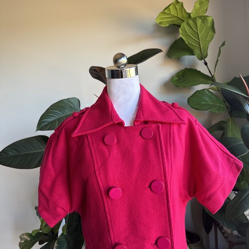 Vintage 1960s 1970s Mod Pink Dress Wool Double Breasted Coat M Fits AU 10 - Picture 4 of 23