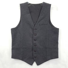 Voboom Vest Waistcoat Mens Medium Gray Herringbone Wool V-Neck Button Front