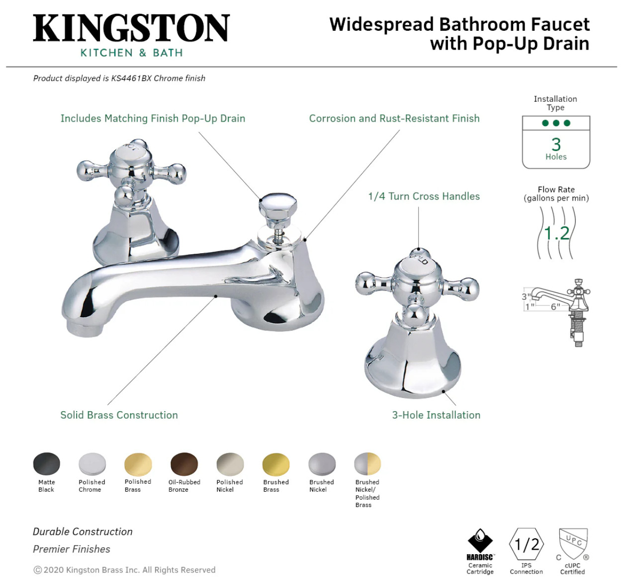 Kingston Brass KS4463BX Metropolitan 8" Widespread Bathroom Faucet Antique Brass