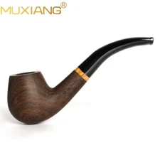 Ebony Wooden Tobacco Pipe Acrylic 9mm Curved Stem Classic Pipe For Beginner