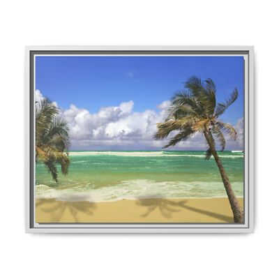 Hawaii Sandy Beach Palm trees Blue Water Ocean View Framed Canvas Travel Print