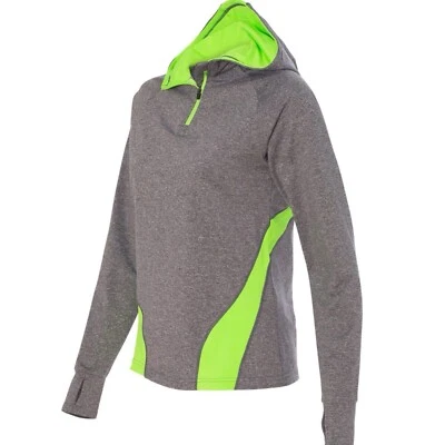 Augusta Sportswear Freedom 1/4 Zip Hooded Pullover Sweatshirt Gray Neon Green XS - Image 1 of 4