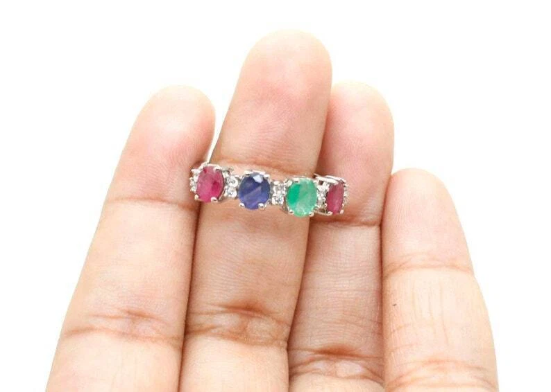 2,8 Ct Rubin & Smaragd Saphir Solitär Mit Akzenten Ring 925 Sterlingsilber - Bild 3 von 4