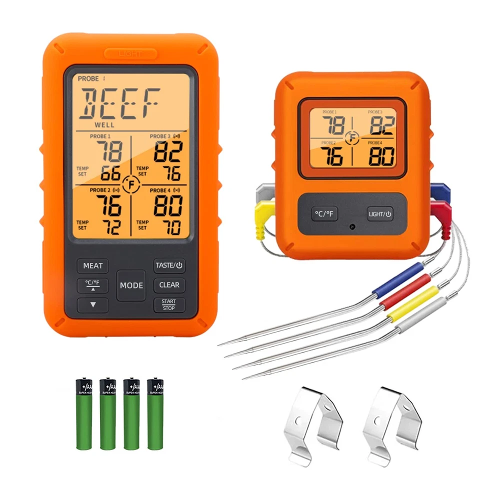 Wireless Meat Thermometer with 4 Meat Probes Remote Cooking Food Thermometer ...