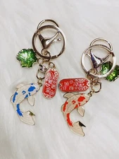 Japan Maneki Neko Lucky cat Koi fish keychain bag charm Keyring kawaii Lot 2 New