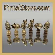 Solid Brass Kitten/Cat Lamp Finials Polished or Antique Brass Bases Cat Lovers