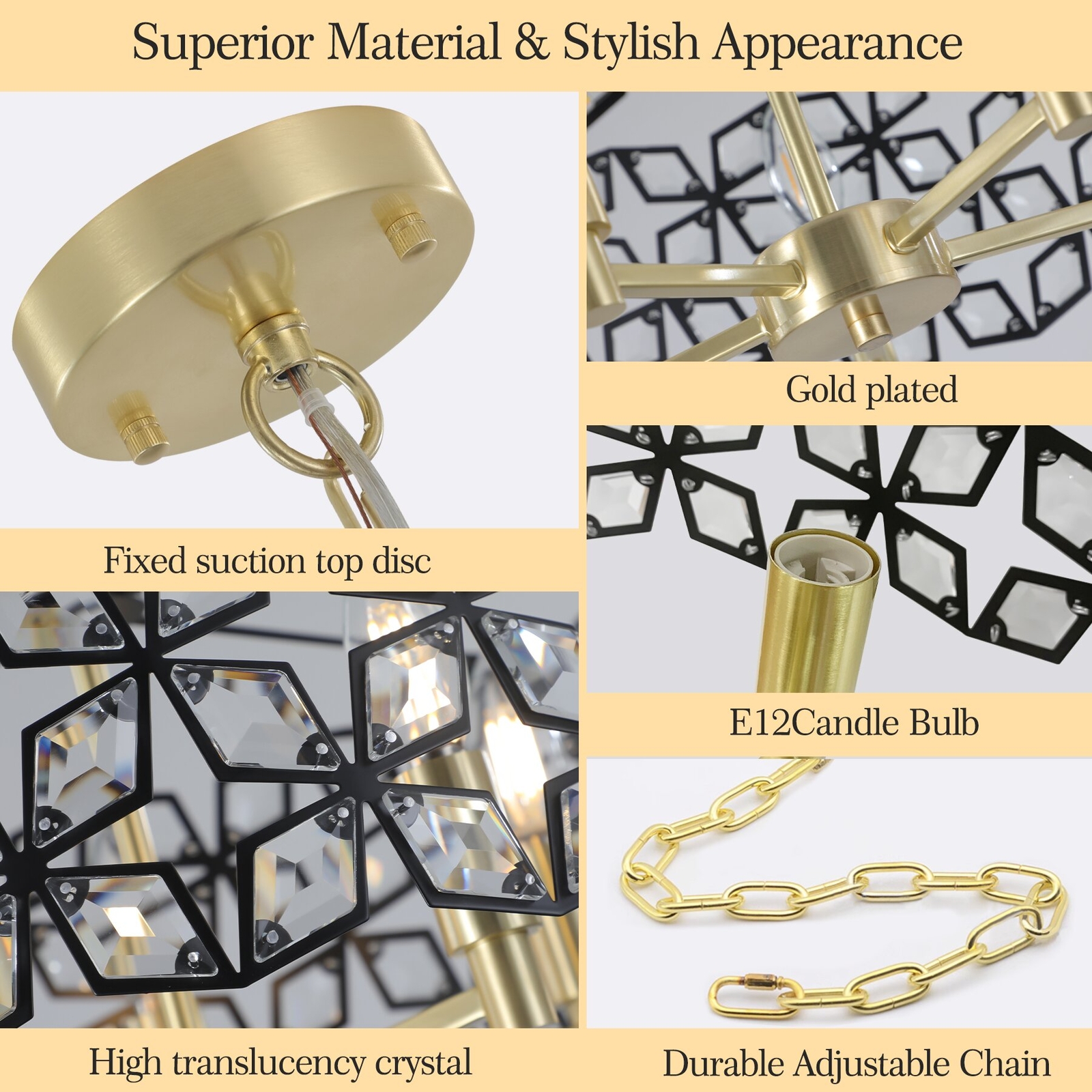 Gold Luxury K9 Crystal Chandelier Fixture Lamp LED Dining Pendant Ceiling Light