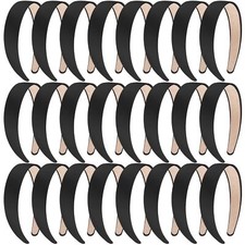 24 Pieces Black Satin Headbands 1 Inch Wide Headband DIY Plain Headbands Non-...