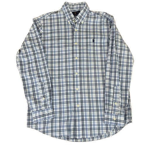 Ralph Lauren Classic Fit L/S Blue White Plaid Check Button Down Shirt Sz L 16.5