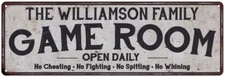 THE WILLIAMSON FAMILY Personalized Game Room Chic Metal  Sign 106180042980