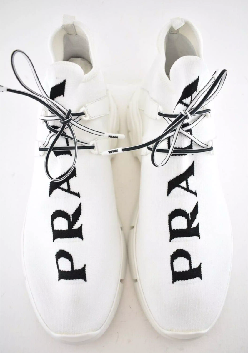 Prada Mens XY Logo Sock White Black Knit Flat Trainer Sneaker UK
