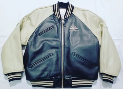 EUC BLACK/CREAM BombeR avirex leather jacket sz S | eBay