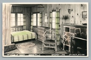 Cabin Bed Interior Spooner Lake Rppc Indian Hills Vintage