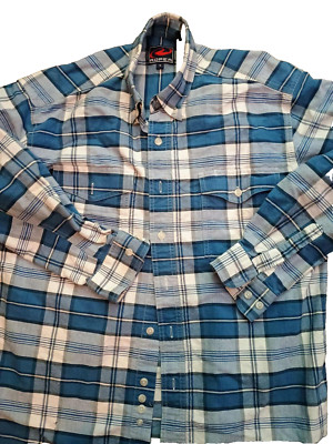Roper Western Shirt Mens Small Blue White Plaid Long Sleeve Button Up Cowboy