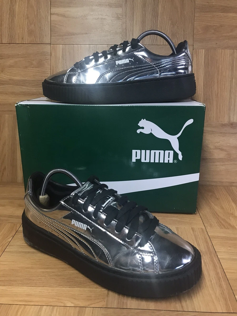 RARE🔥 Puma Basket Platform Metallic Silver Mirror Sz 8 Creepers |