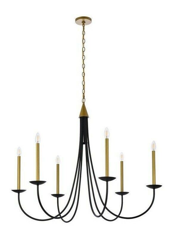Black & Brass Modern Farmhouse Chandelier for Foyer or Dining Room