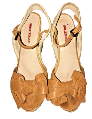 Prada Leather \u0026 Metallic Leather Espadrille Wedge Sandals