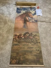 Bamboo Roll Up RomanShade/ Blind With Horses Sunshade Screen New in Original Box