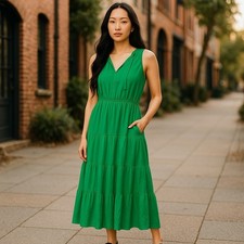 Lauren Ralph Lauren Tassel Tie Tiered Sleeveless Boho Summer Maxi Dress Green 6