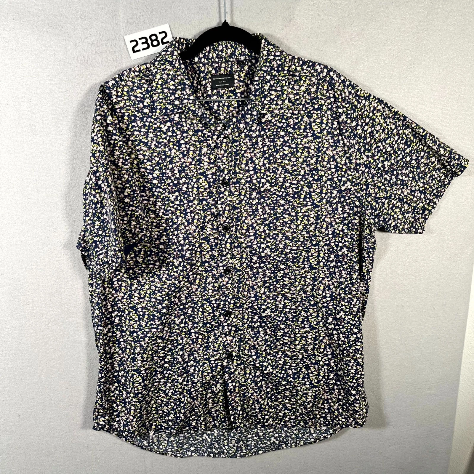 7Diamonds Shirt Mens Large Multicolor Floral Cotton Stretch Pleated Button Up