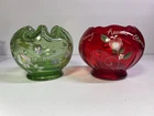 Fenton Art Glass Green & Red Vases Hand Painted by G. Tapia & S. Waters