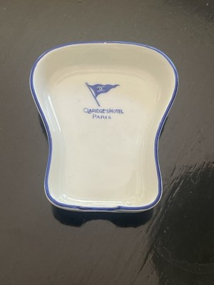 Claridge s Hotel Paris Vintage Blue & White Porcelain Ashtray Bruxelles