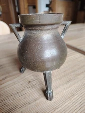 Antico Piccolo Paiolo Tripode In Bronzo