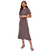 Lipsy London Black Cottage Floral Stretch Knit Maxi Dress Puffed Sleeve 10