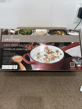 Crofton 1.75 Qt Enameled Cast Iron Sauce Pan Lid Spout in Red New In Box