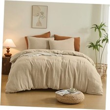 Linen Muslin Duvet Cover Set 3Pcs Linen Cotton 3-Layer California King Camel