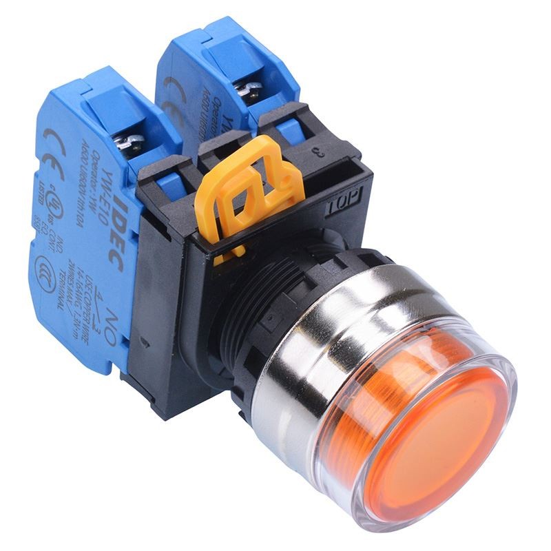 IDEC Amber 22mm Metal Bezel Maintained Shrouded Push Button Switch 2NO IP65