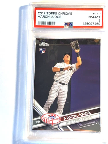 Graded 2017 Topps Chrome Aaron Judge #169 Catching Rookie RC PSA 8 #125097469
