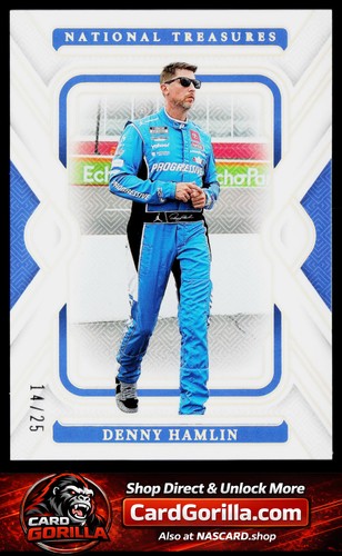 2025 Panini National Treasures #16 Denny Hamlin Holo Silver #/25 - Picture 1 of 2