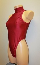 Women Leotard 204-92 High Collar Zipper Back Dark Red Spandex Size L