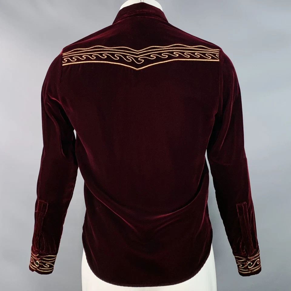Camisa Occidental Manga Larga Terciopelo Borgoña Dorado Talla M SAINT LAURENT AW18 Foto 4 de 4