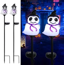 Afirst Halloween Ghosts Pathway Solar Lights Handblown Glass Waterproof WHITE 