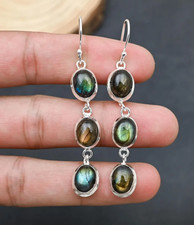 Natural Labradorite Gemstone Earrings 925 Sil...