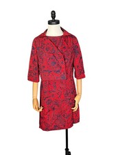 1960s Floral Red/Navy Jacket and Dress Set - Size Medium