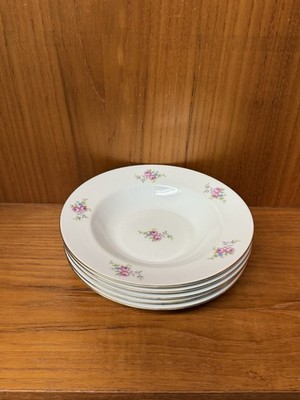 Vintage German Democratic Republic GDR 1777 Pink Rose Soup Bowls 8.5'' Set of 5