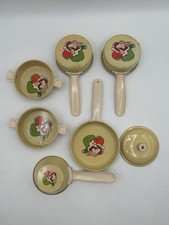 Small Kid Toy Play Tin Mushroom Pepper Kitchen Pots  Pans VTG 60s 70s Retro