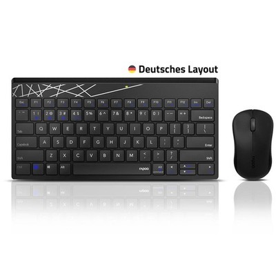 Rapoo 8000M Kabellos Tastatur und Maus Set Schwarz Bluetooth Funk kompakt QWERTZ